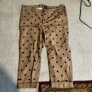 J Crew Factory high rise girlfriend chino. Khaki with navy polka dots size 18.